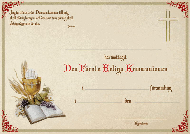 Kommunionsdiplom liggande